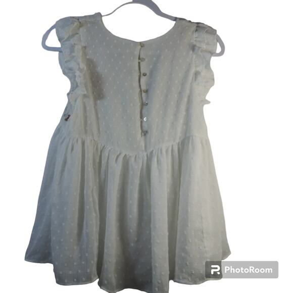 Boho Vintage Chiffon Floral Embroidered Ruffle Peplum Sleeveless Top Size Small - Picture 3 of 7